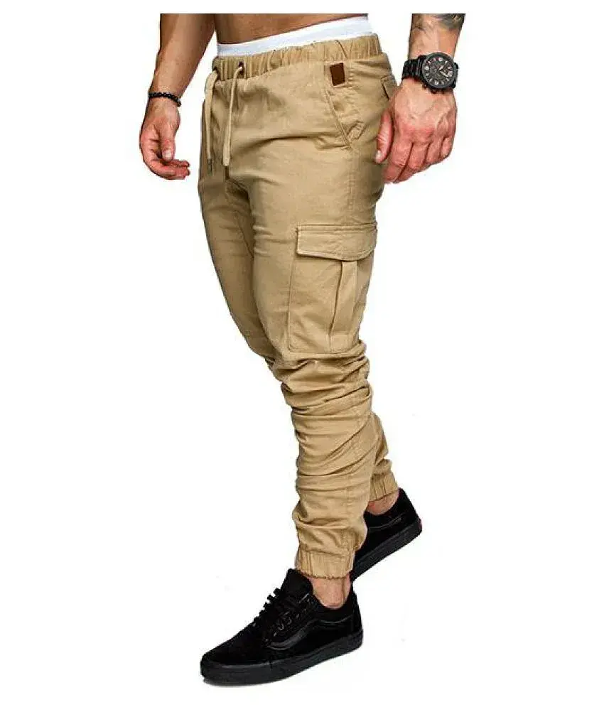 Mens Multi pocket Cargo Pants Elastic Waist Slim Fit Solid Color Casual Trousers Buy Mens Multi pocket Cargo Pants Elastic Waist Slim Fit Solid Color Casual Trousers Online at Best Prices in India