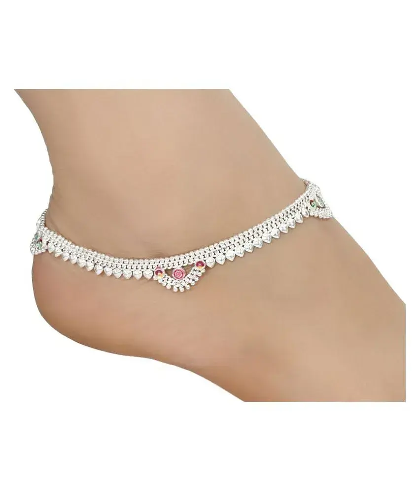 AanyaCentric Combo of Three Pair Indian Traditional Ethnic Fancy Foot Jewelry Pure Silver Plated White Metal Alloy Ghunghru Payal Stylish Leg Chain Imitation Anklets for Women and Girls Set of 3