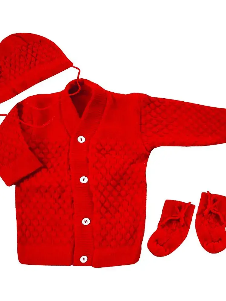 LITTLE PANDA Single Unisex for Baby Woollen Cardigans Red
