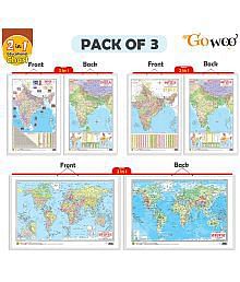 Set of 3 | 2 IN 1 INDIA POLITICAL AND PHYSICAL MAP IN ENGLISH, 2 IN 1 INDIA POLITICAL AND PHYSICAL M