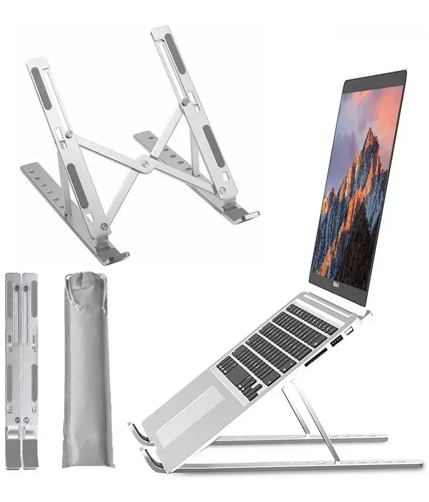 Adjustable Laptop Stand Laptop Table For Upto 40.64 cm 16 Silver with 6 Adjustable Levels